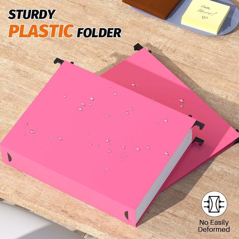 SHUTEX Extra Capacity Plastic Hanging File Folders,12 Pack Reinforced Hang Folders,Heavy Duty 2 Inch Expansion,Plastic Filing Cabinet Folders,Letter Size,Designed for Bulk Files, Medical Charts,Pink - Image 2
